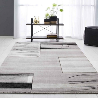 Vimoda Teppich Wohnzimmer Designer Teppich Grau Kachel Motiv, Rechteckig, Höhe: 12 mm, Teppich dicht mit Farbverlauf und Konturenschnitt