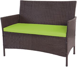 Poly-Rattan Gartenbank Halden, Sitzbank Bank ~ braun-meliert, Kissen grün