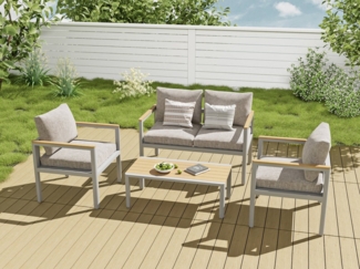 MeXo Gartenlounge-Set Balkonmöbel Set für 3-4 Personen, (Gartenmöbel Set aus Aluminium, 4-tlg, Belastbarkeit pro Sitzplatz 140 kg), wetterfeste Terrassenmöbel Lounge