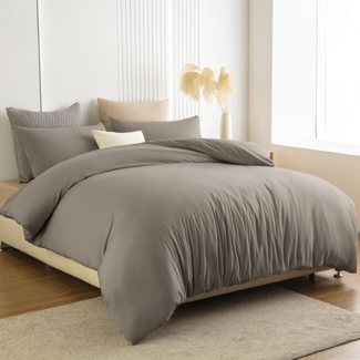 Bettwäsche Set 200x200cm Taupe Mikrofaser knitterfrei mit Reißverschluss 2er Set