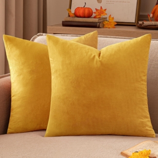 Samt Kissenbezüge Herbst Deko Sofakissen 40x40cm 2er Set Orangegelb