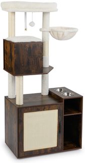 Katzenschrank mit Kratzbaum Katzenturm mit Sisal-Kratzpfosten Kratzmatte & hängendem Ball Katzenbaum Braun