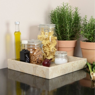 wohnfreuden Dekotablett Marmor Tablett creme quadratisch 30 cm, 32999
