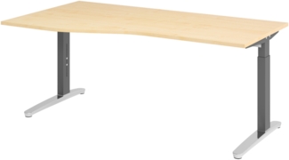 bümö Schreibtisch höhenverstellbar 180x100 cm in Ahorn, Metallgestell in graphit/alu - Bürotisch groß, höhenverstellbarer Büroschreibtisch, Computertisch & PC Tisch Büro, X18-3-GC