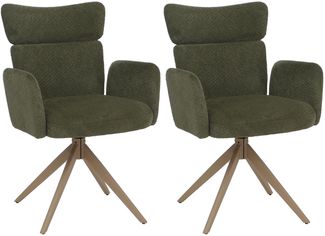 2er-Set Esszimmerstuhl HWC-N11, Stuhl, drehbar Auto-Return Stoff Bouclé 350g/m² Öko-Tex ~ grün, Beine Holz-Optik