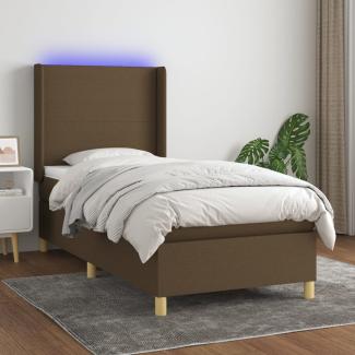 vidaXL Boxspringbett mit Matratze & LED Stoff Dunkelbraun 80 x 200 cm, Härtegrad: H2 [3138672]