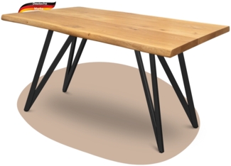 DELUKE® Massivholz Esstisch mit Baumkante KEANU - 140x80cm, Eichenholz, Dreieck Gestell | Wohnzimmertisch Küchentisch Esszimmertisch
