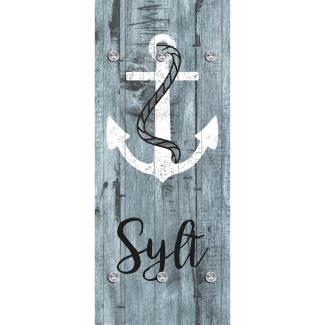 Queence Garderobe - "Sylt Anker" Druck auf hochwertigem Arcylglas inkl. Edelstahlhaken und Aufhängung, Format: 50x120cm