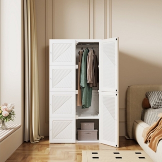Gdood Kleiderschrank Faltbarer Garderobenschrank mit Stauraum für Schlafzimmer und Flur (1-St, 6 Fächer, 2 Türen, 1 Kleiderstange, 69 x 50 x 136 cm) Mit Kleiderstange, Versteckter Türgriff