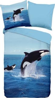 PURE luxury collection Wendebettwäsche Orca Bettwäsche-Set Bettbezug & Kissenbezüge, Renforcé, 2 teilig, mit Walfischen