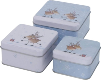 BOLTZE GRUPPE GmbH Keksdose CasaJame 3er Set Metall Keksdose Plätzchendose eckig Rentier V16