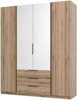 Selsey 'Kaja' Kleiderschrank 4-türig mit Spiegel & 3 Schubladen, Eiche Evoke, ca. 239 x 200 x 62 cm
