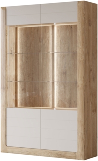 Vitrinenschrank Glasvitrine Kasai 129x41x200cm Eiche Harbor Gold Kashmir 2-türig