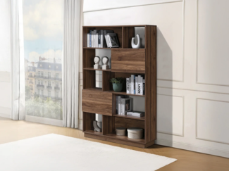 Vente-unique - Bücherregal mit 2 Türen & 8 Fächern - Holzfarben dunkel - CEVANIA