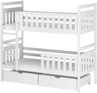 Lano Etagenbett; Kinderbett Monika; mit Lattenrost; weiss; 2 Schubkästen; BxHxL 90x171x200