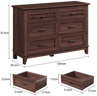 GarveeMore Kommode Großer Holzschrank mit 6 Schubladen