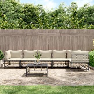 vidaXL 7-tlg. Garten-Lounge-Set mit Kissen Anthrazit Poly Rattan 3186756