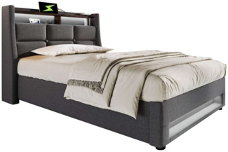 Fanttik Bettgestell LED Bett, 90 - 180cm Größen, Beige/Grau, LED & USB, Stauraum, Bettgestell mit 4 Größenoptionen und 2 Farbvarianten