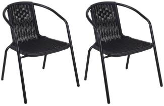 2 Stück Stabiler Rattan-Design Bistrostuhl Stapelstuhl Stahl schwarz