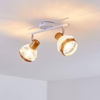 hofstein Deckenleuchte »Nalles« verstellbare Deckenlampe, Metall/Holz/Hanfseil, Weiß, ohne Leuchtmittel, Lampenschirme dreh-/schwenkbar, 2xE27, Gitter-Optik, chrom, Natur