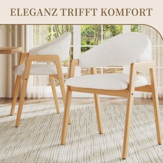 SeedWave Esszimmerstuhl 2er Set Küchenstuhl mit Sherpa-Fleece Bezug, Gepolstersitz & Holzfüße, Gepolstersitz, rutschfeste Fußpads