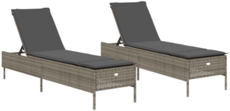 vidaXL Sonnenliegen mit Auflagen 2 Stk. Grau Poly Rattan 3261589