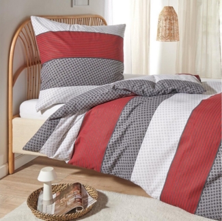 TRAUMSCHLAF Bettwäsche Nordic Stripe Red, Flanell, 2 teilig, hochwertige Flanell Qualität, warm und weich