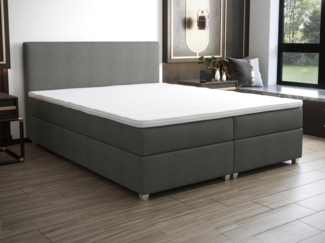 Vente-unique - Boxspringbett komplett mit Bett-Kopfteil + Lattenrost + Matratze + Topper - 180 x 200 cm - Stoff - Anthrazit - ONAN von YSMÉE