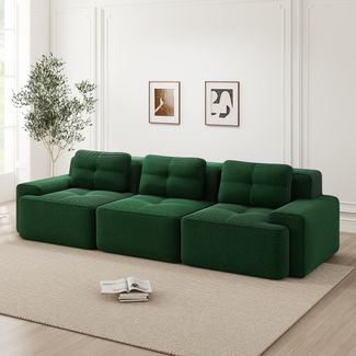 Flieks 3-Sitzer Sofa, Modular Schlafsofa, Tiefsofa mit 3 Kissen, Cord, Grün