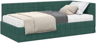 vidaXL Eckbettgestell mit Matratze mit Kopfteil 2 pcs Grün Samt 3393930