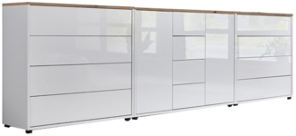 BMG Möbel Kommode Sideboard Mailand Set 12 in verschiedenen Ausführungen (3tlg), mit weiß lackierten Hochglanzfronten und Push-to-open-Funktion