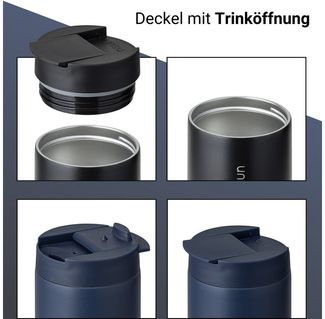 Vinsun Thermobecher Edelstahl Isolierbecher 350ml - Kaffeebecher doppelwandig isoliert, 2-tlg, Edelstahl, BPA frei, auslaufsicher, bruchfest, Kalt- und Heißgetränke