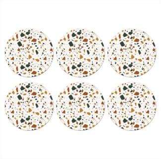 MuchoWow Glasuntersetzer Terrazzo - Muster - Weiß - Terra, Zubehör für Gläser, 6-tlg, Getränkeuntersetzer, Rund, Tassenuntersetzer Kork, 10x10 cm