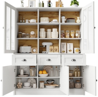 MODFU Hochschrank Vitrinenschrank,Küchenschrank (140 x 38,5 x 175 cm Moderner Hochschrank mit Schubladen)