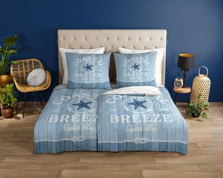good morning Wendebettwäsche Breeze, Renforcé, 2 teilig, Baumwolle, Renforcé, Reißverschluss, Wendeoptik, strand, Holz, Blau