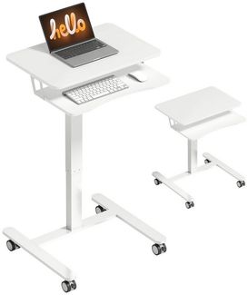 HOMCOM Schreibtisch Höhenverstellbar Computertisch mit Rollen (Mobiler Beistelltisch, 1-St, Laptoptisch), für Sofa, Bett, Büro 65x60cm, Weiß