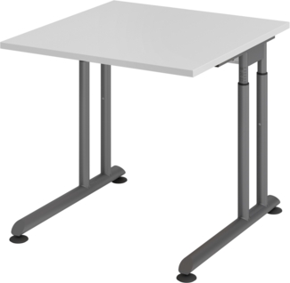 bümö höhenverstellbarer Schreibtisch Z-Serie 80x80 cm in grau, Gestell in Graphit - PC Tisch klein für's Büro manuell höhenverstellbar, Computertisch verstellbar, ZS-08-5-G