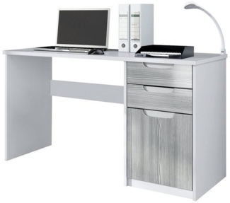 Vladon Schreibtisch Logan, Bürotisch mit 2 Schubladen und 1 Tür, Weiß matt/Avola-Anthrazit (129 x 76 x 60 cm)