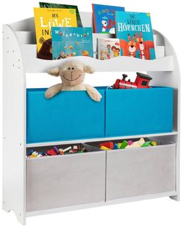 ONVAYA® Kinder Bücherregal Finn | Weiß / Blau | Kinderregal mit Boxen | Aufbewahrung von Büchern und Spielzeug | Organizer für Kinderzimmer