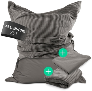 Lumaland Sitzsack Classic XXL All-in-One Set | Riesen Sitzsack XXL mit Cord & Outdoor Bezug für drinnen & draußen | Sofa Sessel mit im Innensack sicher verpackter EPS-Füllung – Hüllen Easy wechselbar