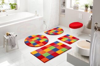 Grund Badematte Mosaik, Badvorleger, Badezimmer Teppich, sehr weich, Höhe 20 mm, rutschhemmend beschichtet, fußbodenheizungsgeeignet, Kunstfaser, rund, angenehm weich, auch als 3 teiliges Set erhältlich, Made in Europe