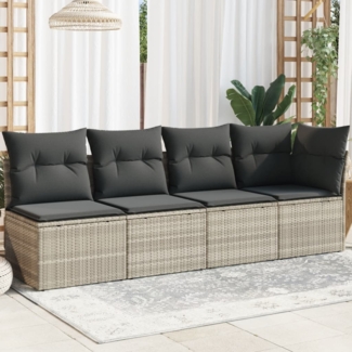 vidaXL Gartensofa mit Kissen 4-Sitzer Hellgrau Poly Rattan 366177