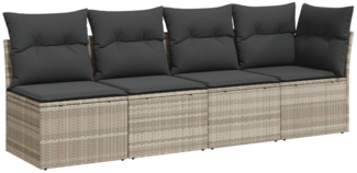vidaXL Gartensofa mit Kissen 4-Sitzer Hellgrau Poly Rattan 366177