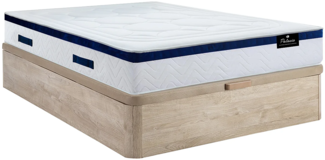 Vente-unique - Set aus Bettgestell mit Bettkasten + Taschenfederkernmatratze - 140 x 190 cm - Hybridmatratze - Holzfarben hell - Stärke 30 cm - MARQUIS von PALACIO