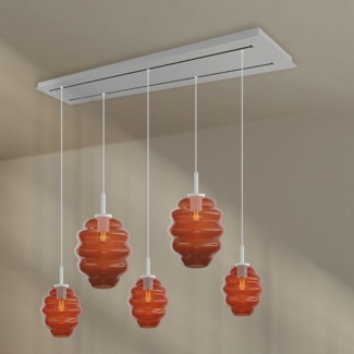 s.luce Echos Esstischlampe 5-flammig 2-reihig 160cm Ø 18/25cm Braun, Weiß