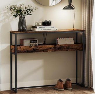 VASAGLE Konsolentisch, Beistelltisch, schmaler Flurtisch, 2 Ebenen mit halboffenen Fächern, 24 x 100 x 80 cm, für Flur, Wohnzimmer, vintagebraun-tintenschwarz