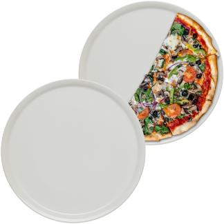 KHG 2er Set Pizzateller, extra groß mit 33cm Durchmesser in weiß, perfekt für Gastro und Zuhause, hochwertiges Porzellan, Spühlmaschinengeeignet & perfekt Stapelbar im zeitlosem Design