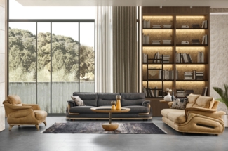 Sitzgruppe/Sofa Set - Wohnzimmergarnitur "Calliandra" 3+2+1-Schwarz/Braun