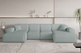 Wohnlandschaft Sofa U-Form CELES PREMIUM XS in Stoff Scala Saphirblau