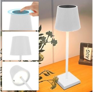 Simloveve LED Tischleuchte Tischlampe Kabellos Aufladbar, Akku Tischlampe Outdoor IP54, Touch-Dimmbar von 5–100 % Helligkeit, mit 3 Lichtfarben (3000/4000/6000K), LED fest integriert, Kaltweiß, Naturweiß, Warmweiß, USB-C, für Innen & Außen, 2-fach höhe...